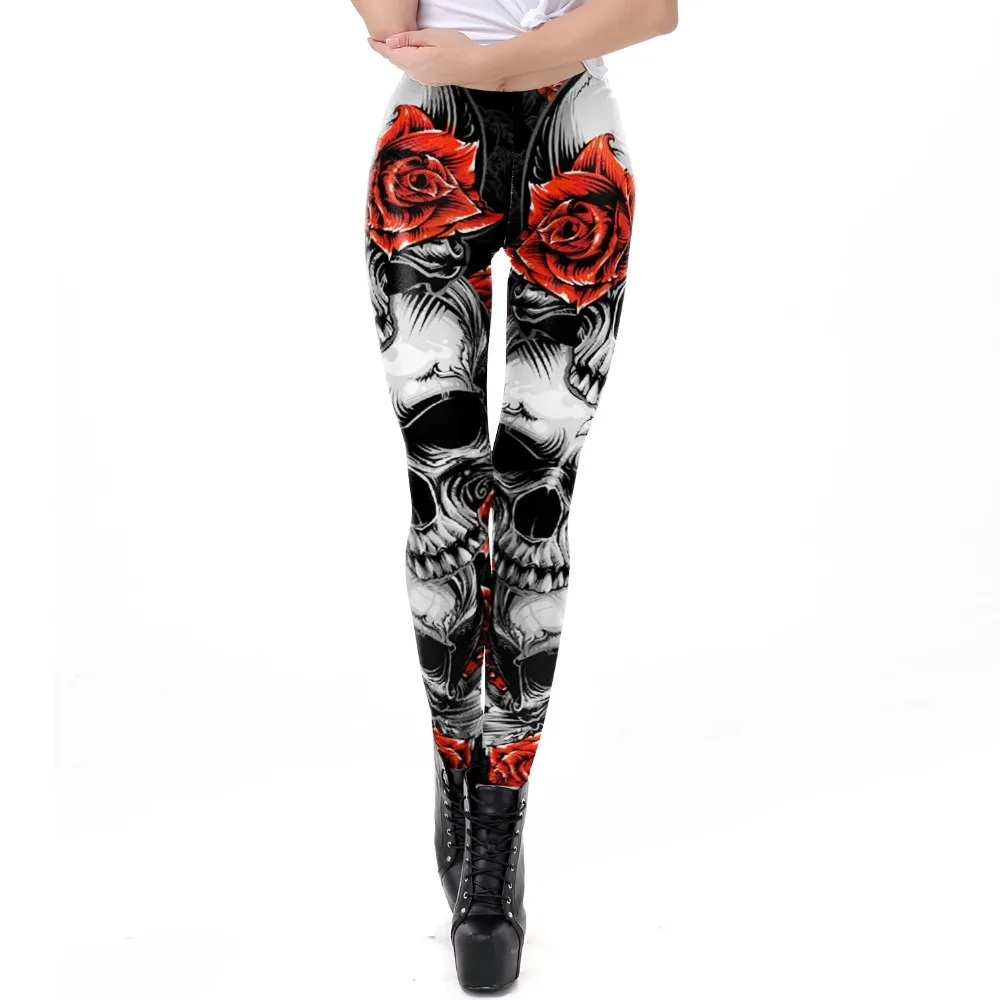 VIP FASHION 2024 Punk Womens Legging Sugar Skull Leggings for Women Girl Pink Print Workout Fitness Trousers Party Ankle Pants