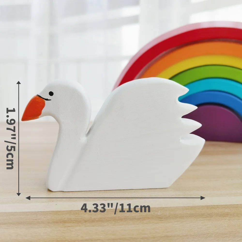 White Swan ไม้ธรรมชาติ Montessori Handmade รูปสัตว์ขนาดใหญ่ Handcarft ของเล่นสำหรับเด็กสัตว์ความรู้ความเข้าใจของเล่นเพื่อการศึกษา