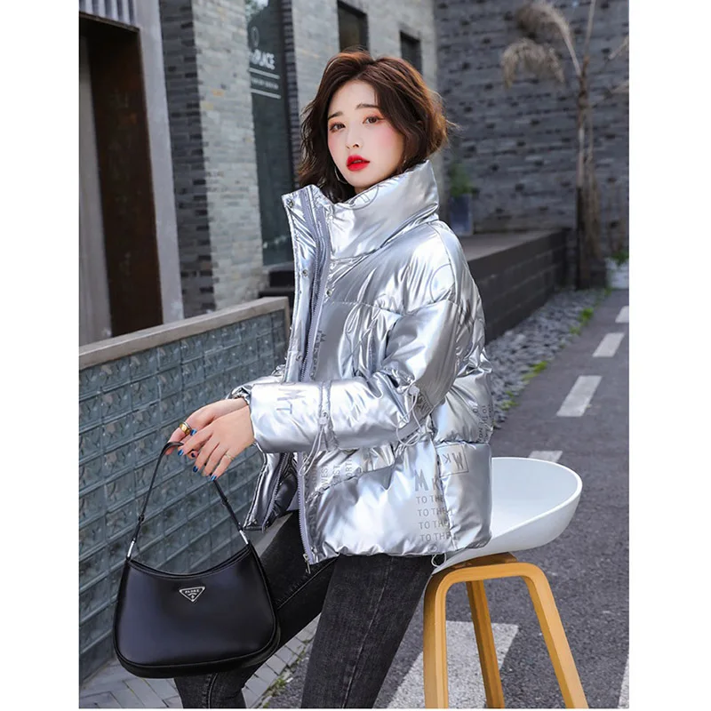 2022ผู้หญิงลงฝ้ายแจ็คเก็ตฤดูหนาวสั้นขนมปัง Outerwear นักเรียน Bright พื้นผิว Coat Warm Vintage เลดี้เสื้อผ้า