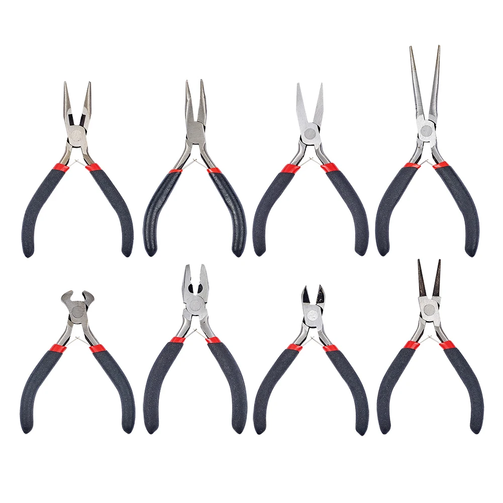 Pandahall DIY Jewelry Tool Sets Ferronickel Round Nose Pliers Flat Nose Pliers and Side-Cutting Pliers Pink Red & Black Color