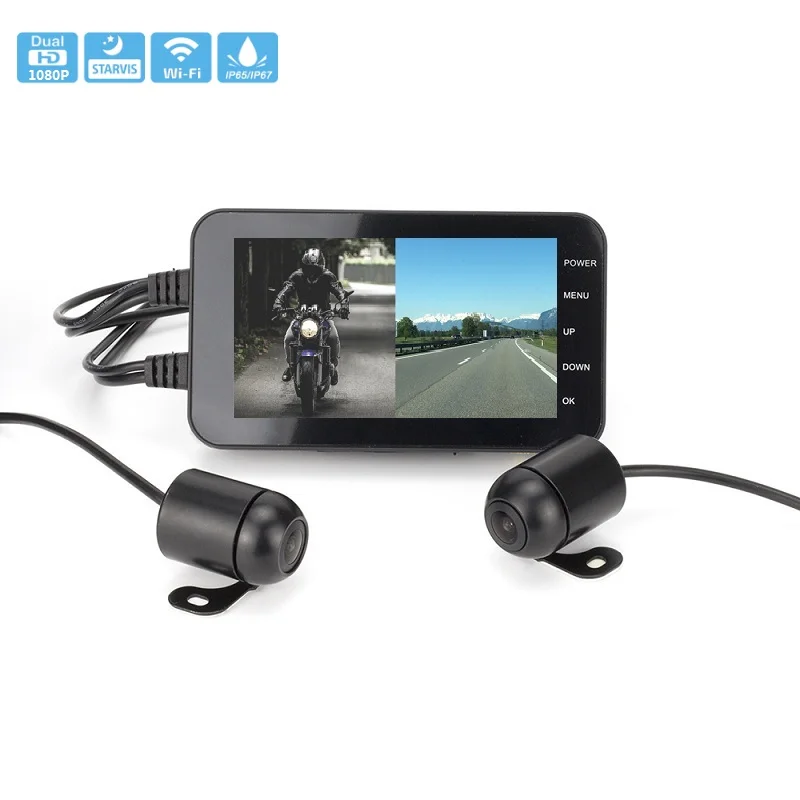 

170 degrees motorocycle DVR Dual 1080P/30FPS WiFi dash camera waterproof moto video recorder with hanrdlebar bracket