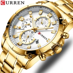 Relojes dorados de lujo para hombre, Reloj de pulsera de cuarzo CURREN de la mejor marca, Reloj de negocios deportivo y informal a la moda, Reloj para Hombre