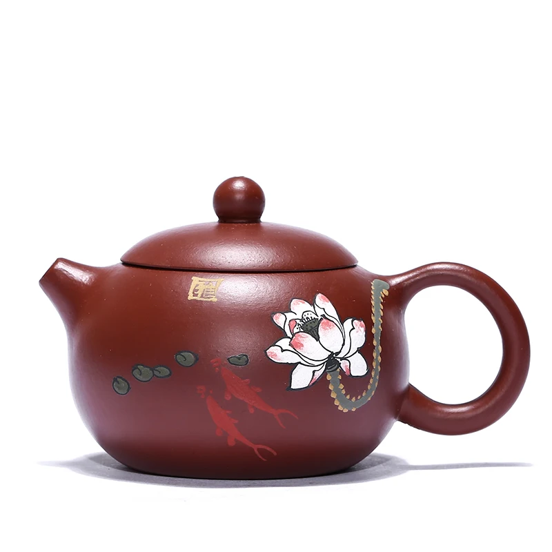 TT Yixing Purple Clay Pot Raw Ore Dahongpao Tea Pot Fish Play Lotus Big Ball Hole Handmade Famous Pot Modeling Clay Painting