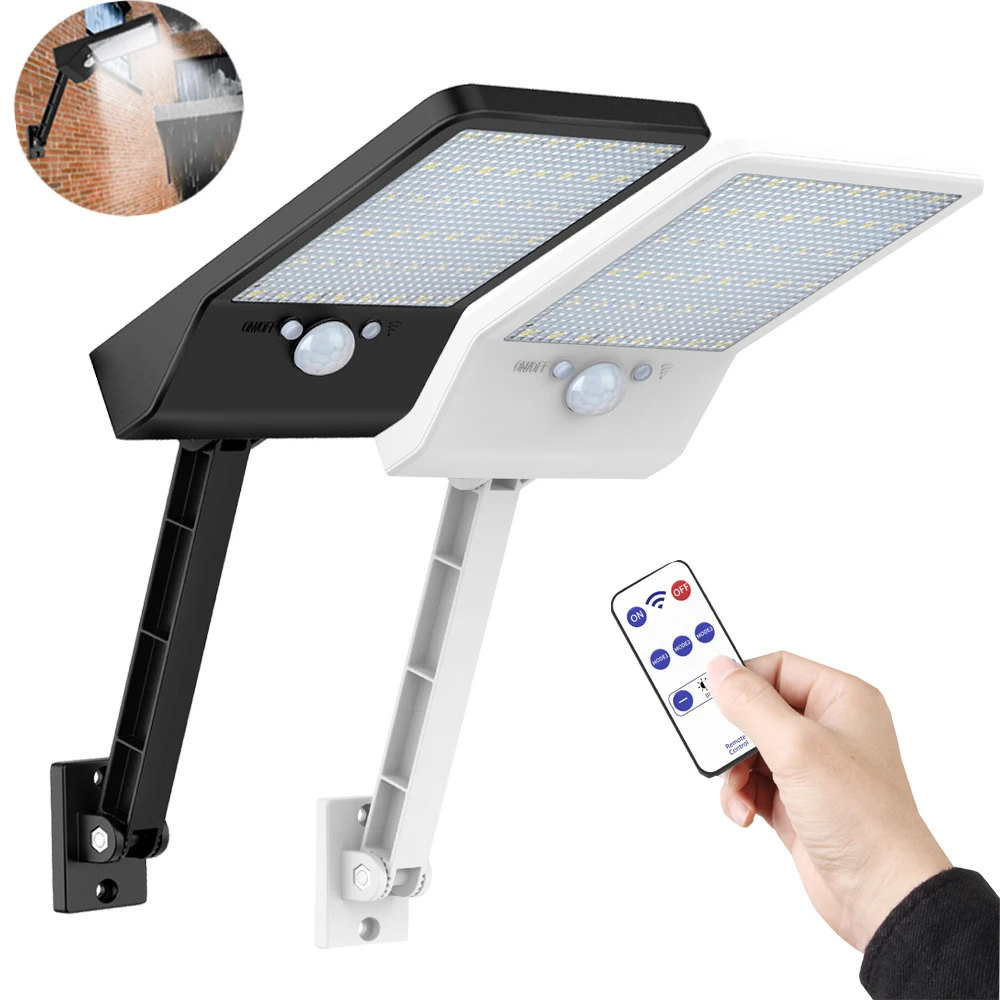 

800 Lum 48 LED Solar Light Three Modes Black White Waterproof Outdoor Garden Fence Lamp remote control lighting
