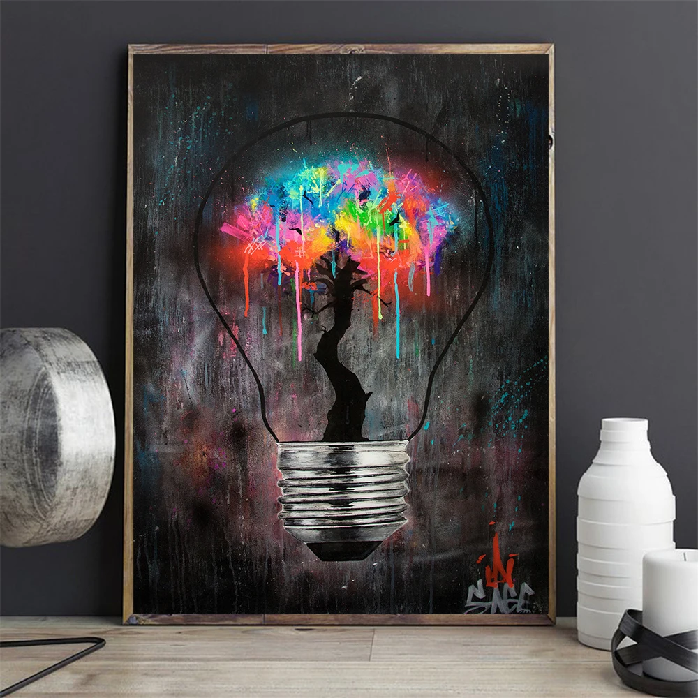 

Modern Light Bulb Graffiti Wall Art Canvas Painting Poster Living Room Dining Room Home Painting Wall Decoration Mural Cuadros