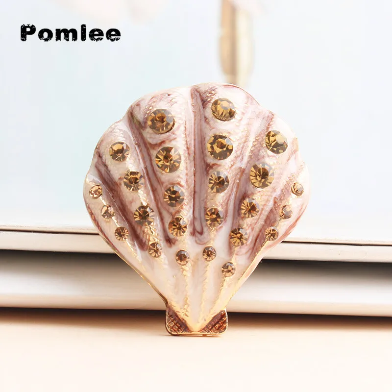 Pomlee Enamel Rhinestone Shell Brooches Women Animal Ocean Series Party Office Casual Brooch Pins Jewelry Gifts Wholesale