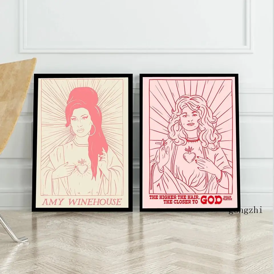 Dolly Virgin Mary Religious Poster Country Music Amy Winehouse Music Retro Canvas Painting Wall Art Pictures Living Room Decor