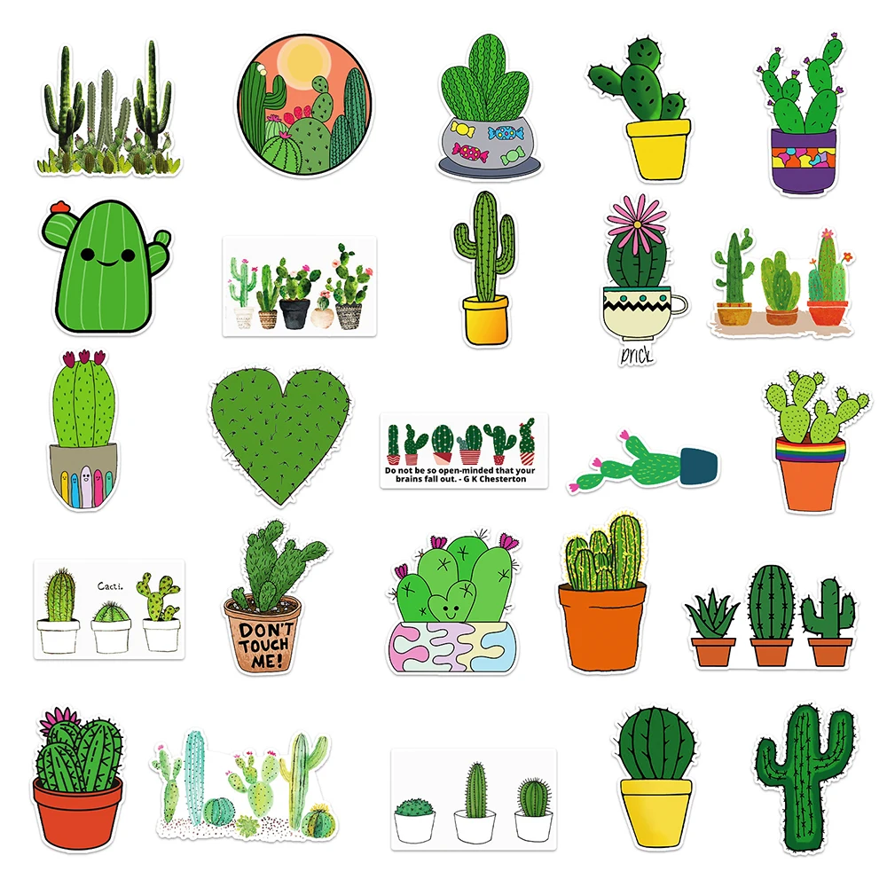 10/30/50PCS Cute Plant Cactus Graffiti Stickers Aesthetic Laptop Phone Luggage Guitar Waterproof Decal Kids Cartoon Sticker Toys