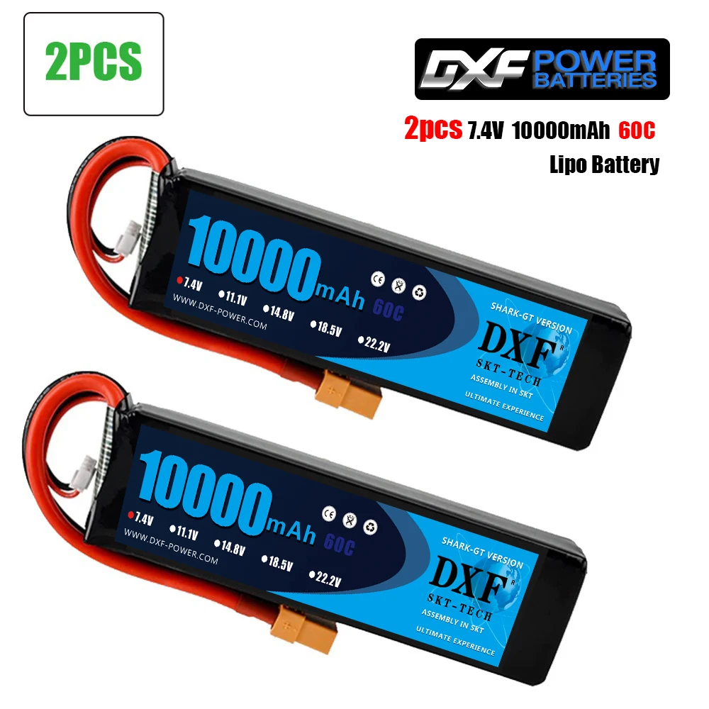 

DXF 2PCS lipo Battery 2S 7.4V 10000mah 60C 120C HV for rc Car drone FPV Walkera QR X350 PRO Quadcopter