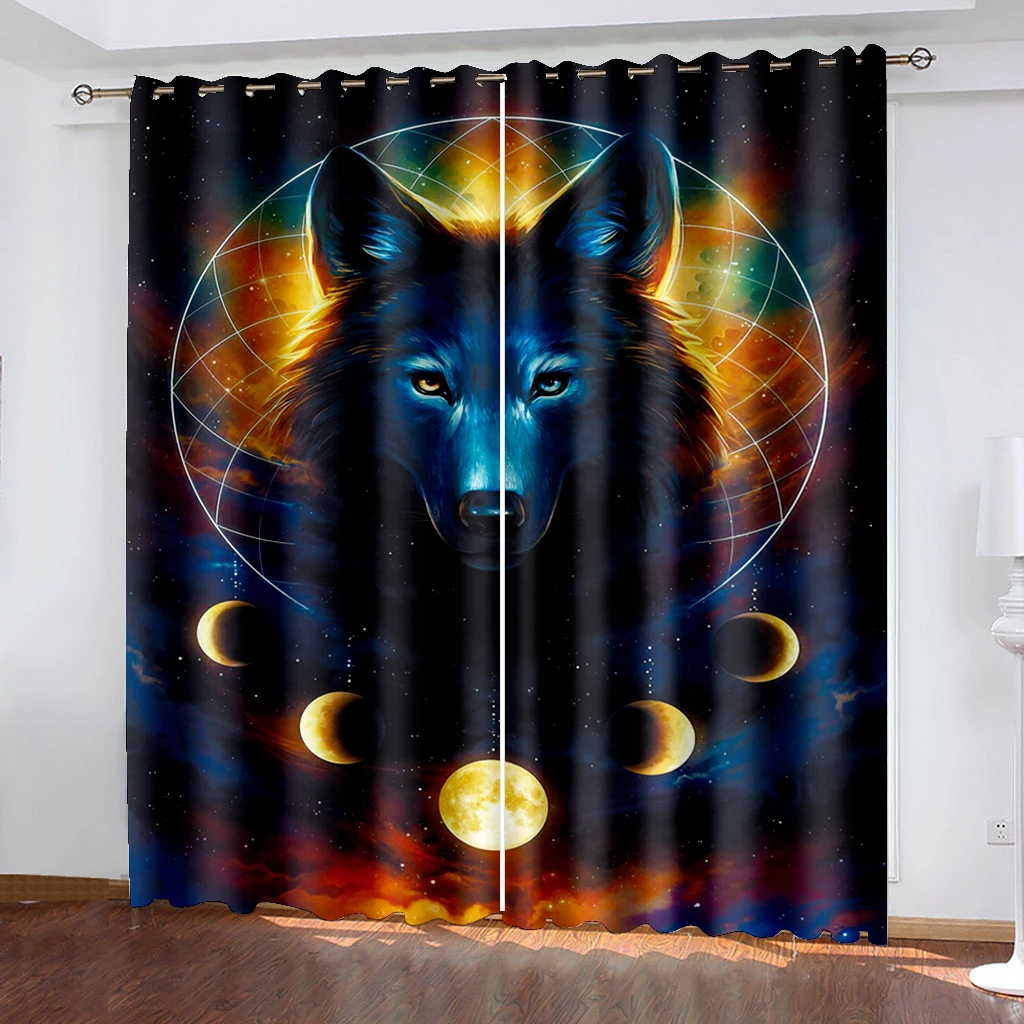 Wolf Lion Printed Blackout Curtains for Kids Teens Bedroom Window Curtain Living Room Boho Drapes Decor(2Panels) Cortina De Sala