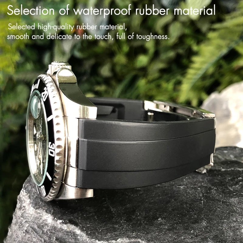 Metal Link Rubber Watchband Curved End 20mm Sport Strap for Rolex Daytona GMT Watch Yacht Master Submariner Fashion Green Belt