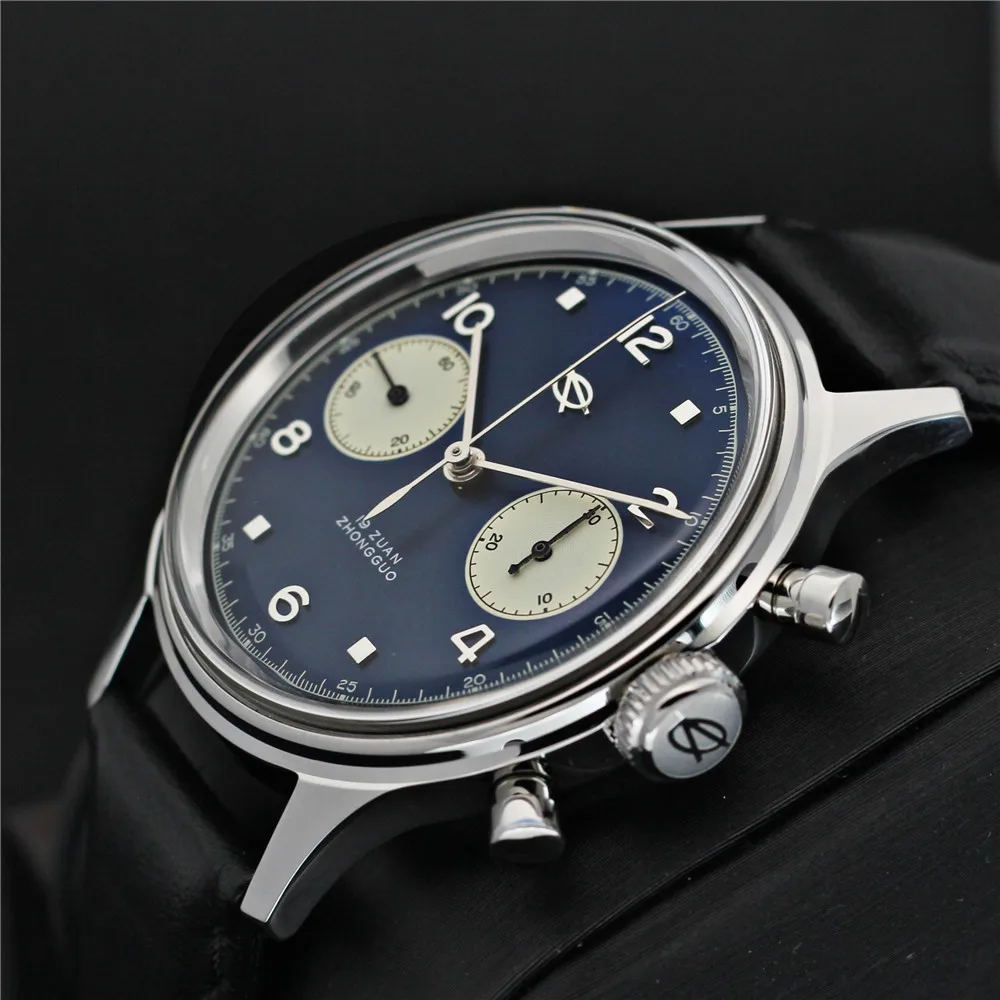 RED STAR 1963 38mm Dark Blue Men Chronograph Watch Acrylic Sapphire Glass Mirror ST1901 Gooseneck Clock Man relogio masculino