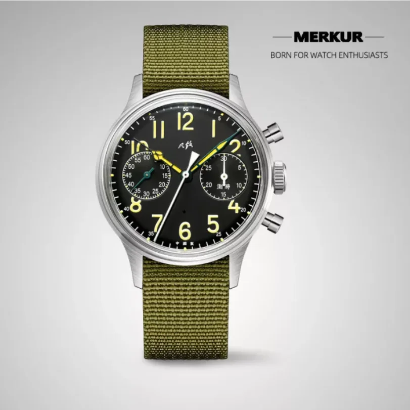 Merkur Retro 70 Vintage Chronograph Mechanical Men\'s Complicated Acrylic 38MM Small Luxury Classic Wrist Watch