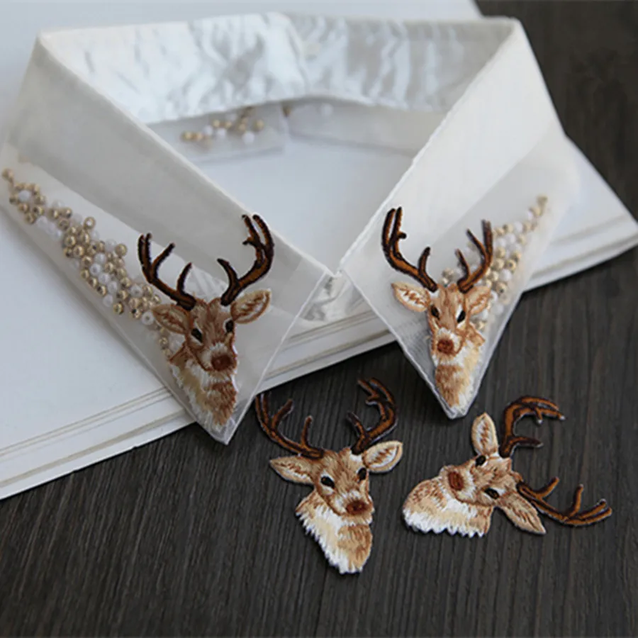 MAXSIN FUN 1PC Deer Elk Head Patches Clothing Embroidery Iron On Animal sticker DIY Clothing Accessories