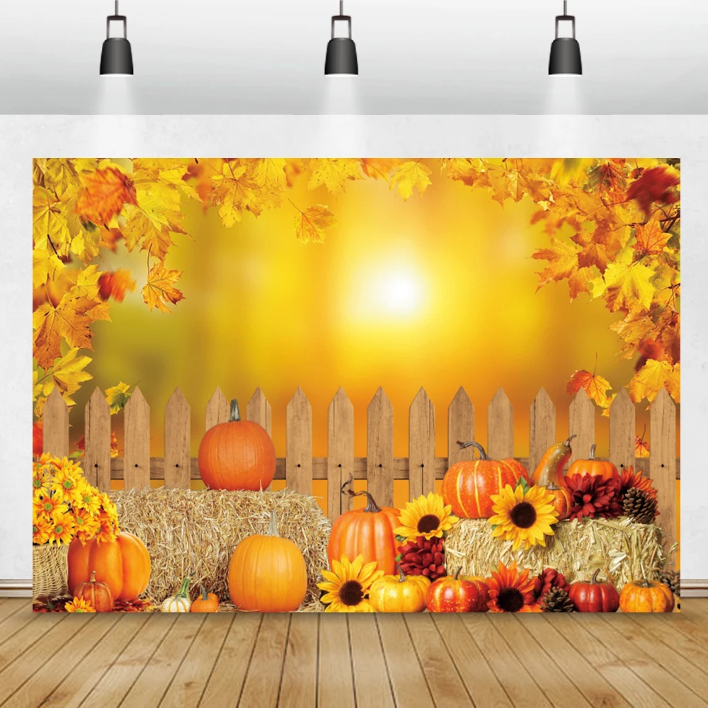 Photo Backdrops For Photography Yellow Maples Sunflowers Sunshine Wood Fence Natural Scenic View Photo Background Photo Studio