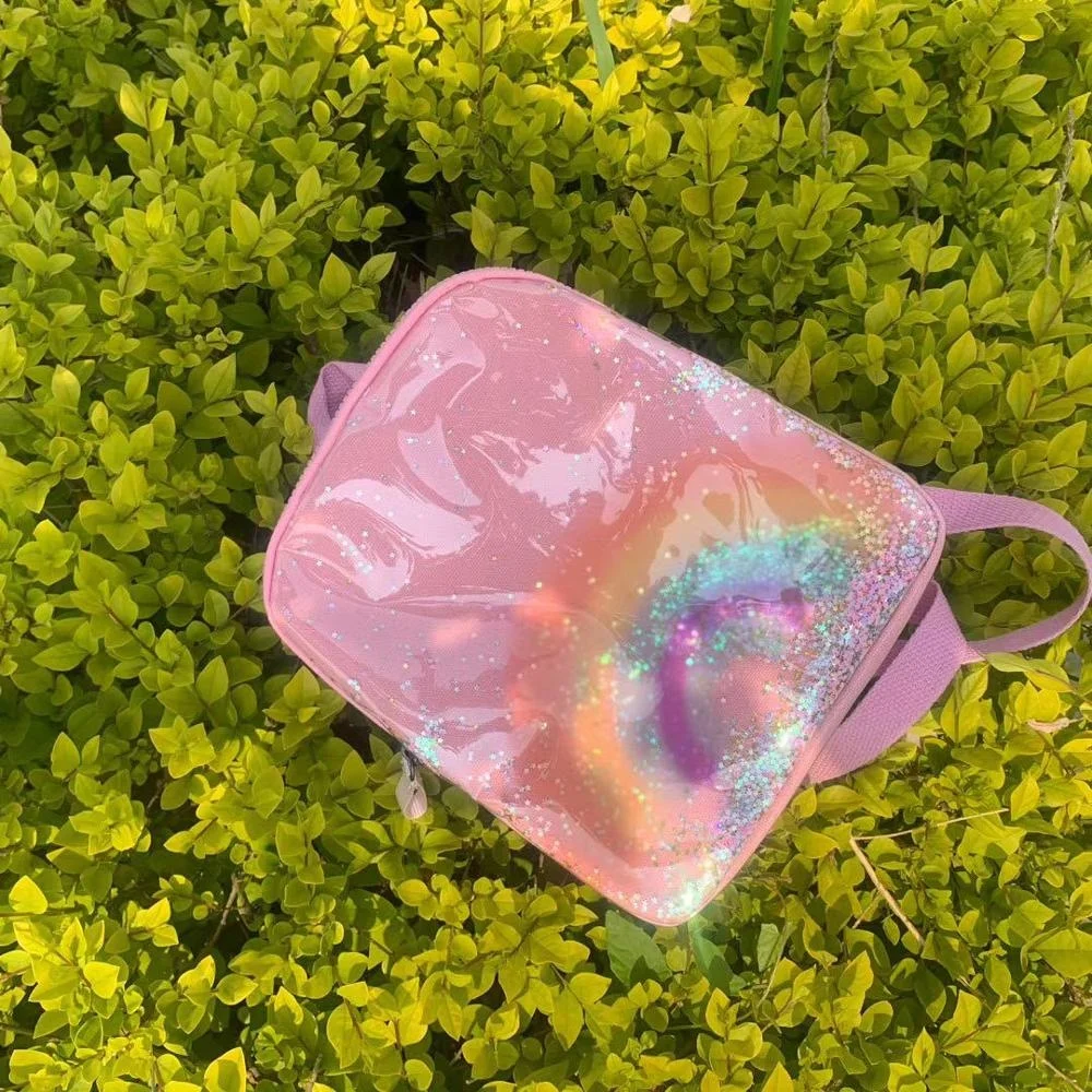 New Plush Transparent Sequins Rainbow School Bag Kindergarten Children Backpack Color Letter Ornament Backpack