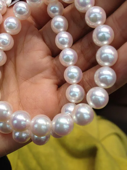 Wholesale FREE SHIPPING 100% Natural Pearl Necklace Real Sea Water Pearl Necklace 8-9MM Casual Perfect Round Simple