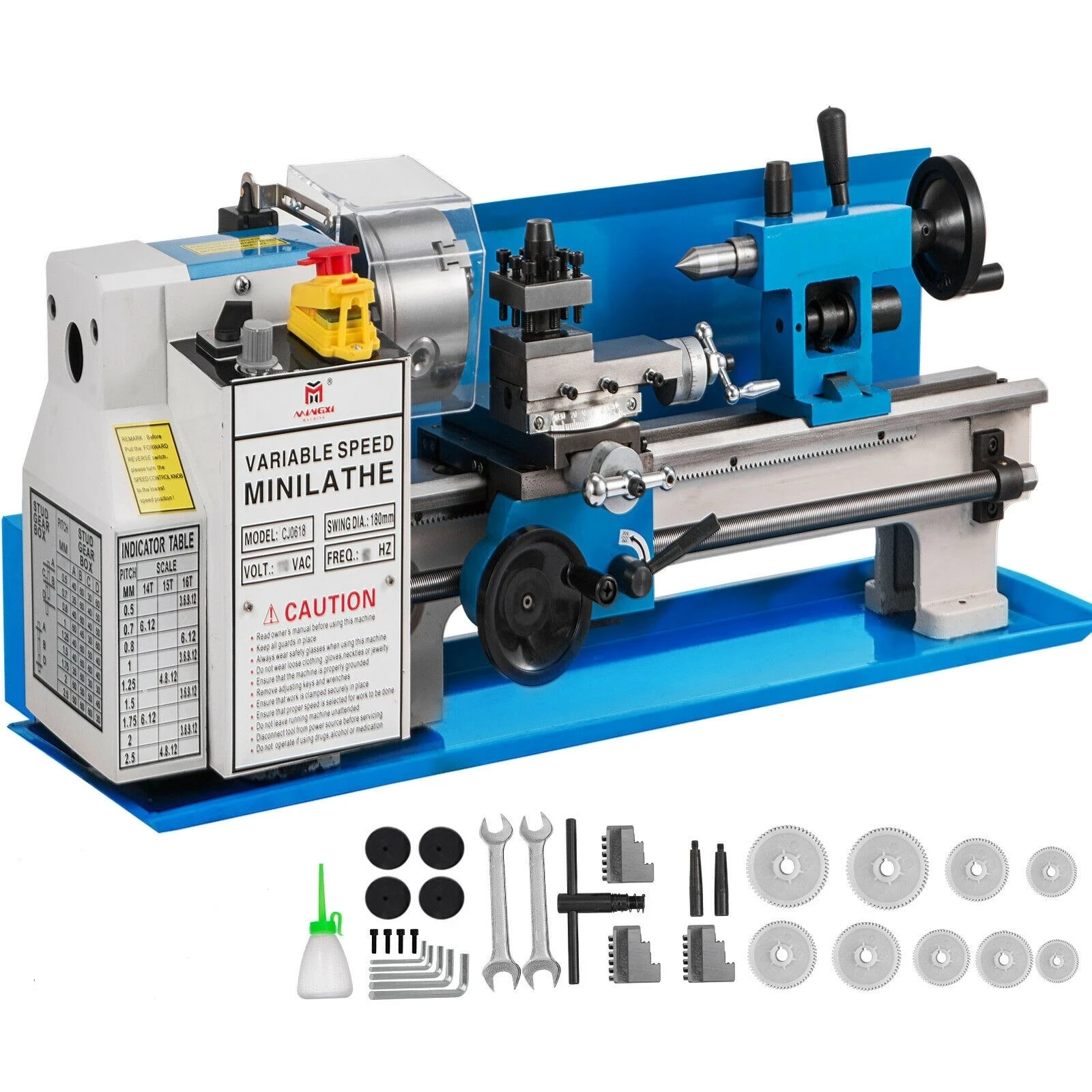 550W Precision Mini Metal Lathe Metalworking Variable Speed Metalworking MIni Lathe Processing 18 Threads Automatic Feed