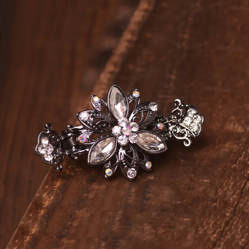 Hot Fashion Women Crystal Flower Rhinestone Hairpins Clip Barrette Rhombus Hair Accessories