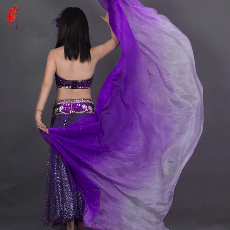 Hot sale purple and white dyed 100% pure natural silk veils for belly dance 270cm long for dancer show on the stage hand veil