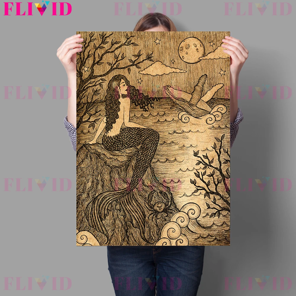 Winter Goddess Witchcraft Magic Moon Night Art Print Wicca Victorian Witch Cat Owl Moon Pagan Poster And Prints Canvas Painting