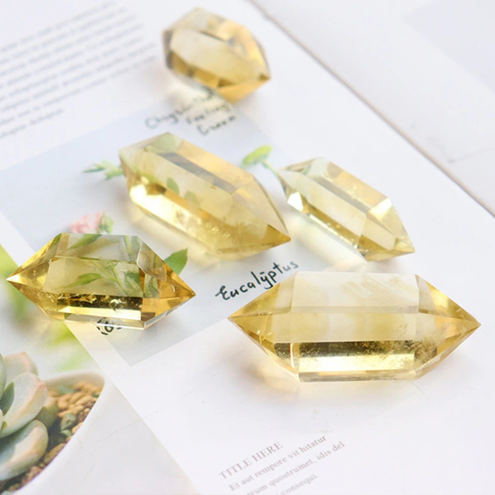 1Pc 40-50mm Natural Rare Citrine Double Terminated Wands Yellow Crystal Points Hexagonal Reiki Healing Crystals Column Specimen
