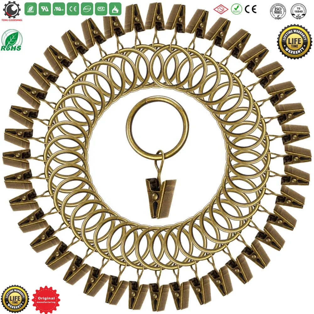 

Curtain Rings Black Matte Metal Rustproof Decorative Drapery Window Curtain Ring Interior Diameter with Strong Clips Hardware