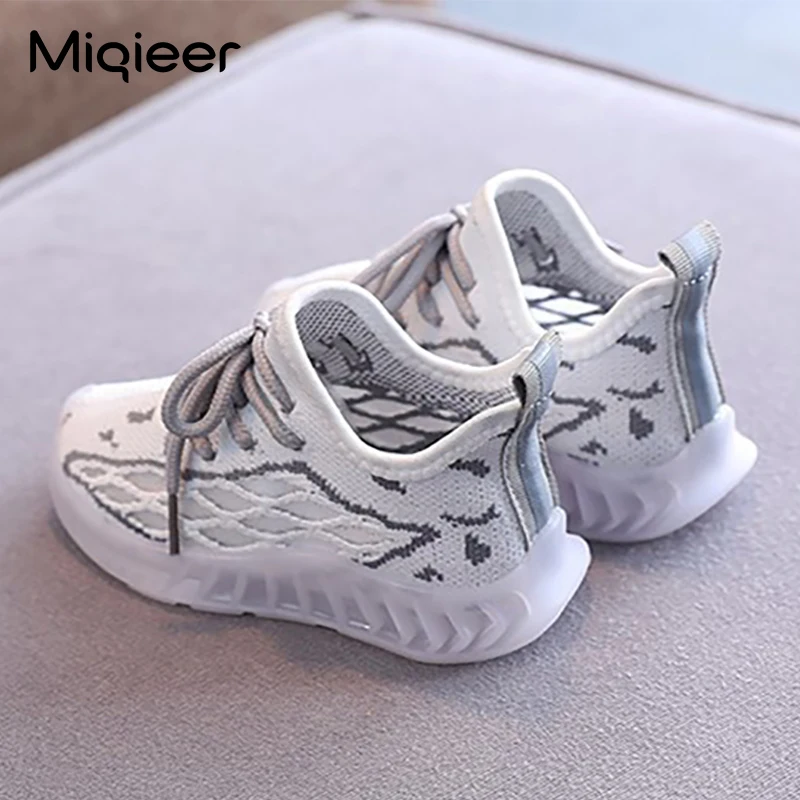 Children Sneakers Fashion Knit Breathable Mesh Anti-slip LED Shoes For Boys Girls Soft Jelly Bottom Lighted Kid Sports Shoes