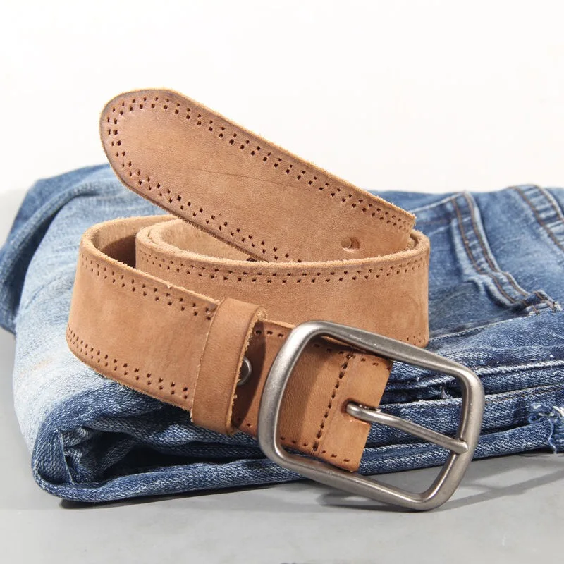 Cinturón Vintage 100% de cuero genuino para hombres, correa de cuero de vaca Natural de alta calidad para pantalones vaqueros o pantalones