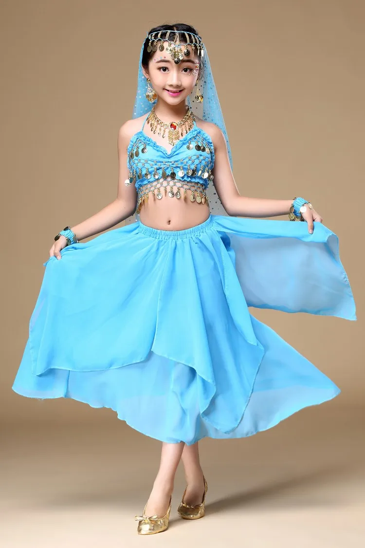 4 Stuks Meisje Buikdans Kostuums Voor Meisjes Indische Stage Dance Rok Prestaties Kid Dansen Pak Kids Bollywood Buik Kleding set