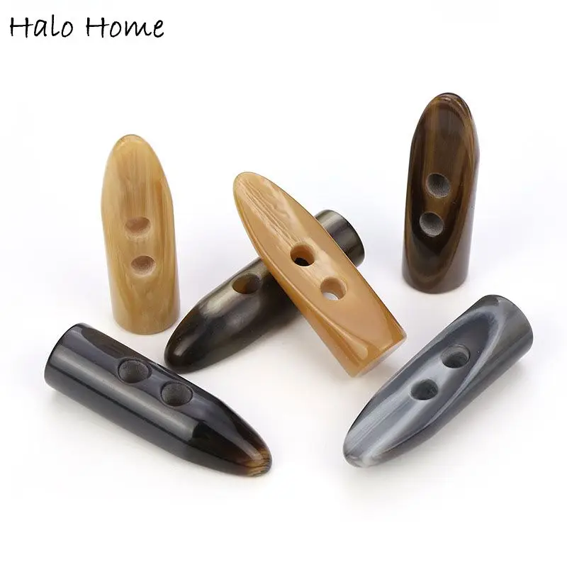 5pcs 2 Hole Resin Bullet Shape Toggle Button Sewing Craft Accessory Compatible Clothing Coat Jacket Blazer Sweater Bag Box 50mm