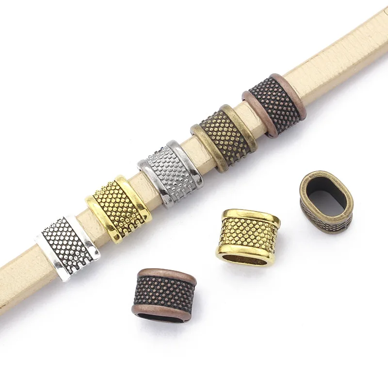 10pcs Spacer Beads Bronze/Copper/Silver Color 10*6mm Licorice Leather Cord Slider Bead For Bracelets Jewelry Making