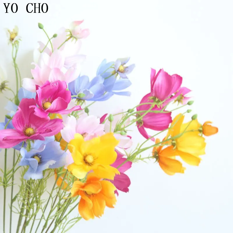 YO CHO  Artificial Silk Coreopsis Flowers New Year Home Wedding Decor Fake Flore Desk Room Vase   Silk Galsang Flower 3 Branches