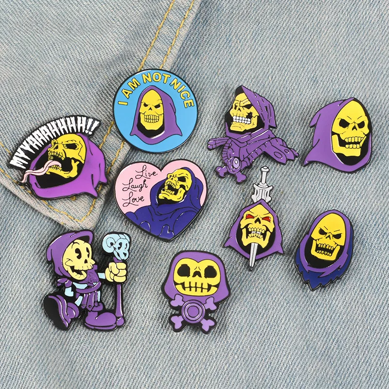 Skeletor Purple Hood Halloween Enamel Pin Master Universe Badge Brooch Bag Clothe Lapel Classic Cartoon Halloween Gift Wholesale