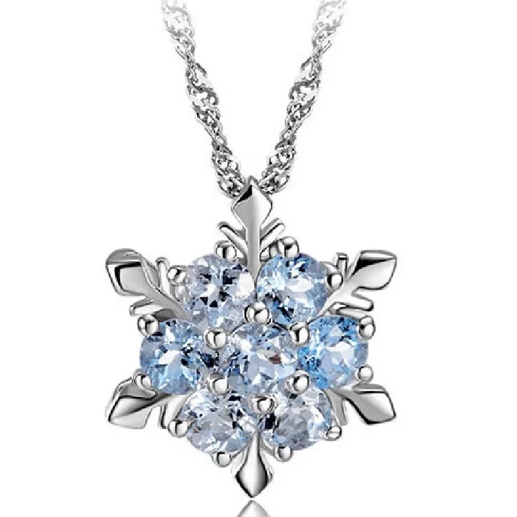 Christmas Gift Fashion Snowflake Crystal Pendant Necklace for Women Girls