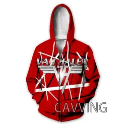 CAVVING-Sudadera con capucha y cremallera para hombre y mujer, 3D prenda deportiva con estampado de Van Halen, estilo Harajuku, con cremallera