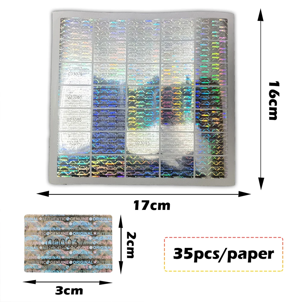 2x3cm Silver High Security Holographic Stickers Authentic Warranty Void Seal Hologram Label with Unique Number Adhesive Label