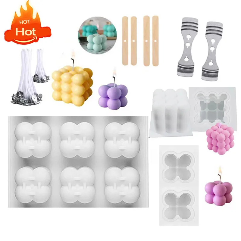 6 Cavities Silicone Candle Plaster Mould 3D Cube Square Bubble DIY Non-stick Kitchen Dessert Cake Tray Oven Safe Cake Molds