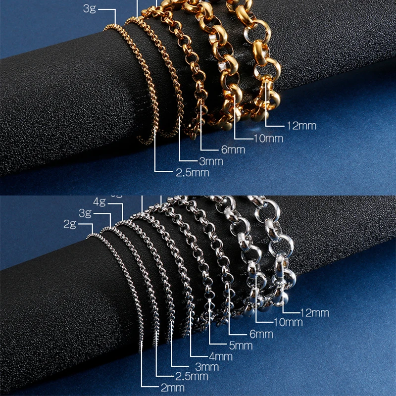 2/2.5/3/4/5/6/10/12mm Rolo Chain Stainless Steel Gold Color Round O Chain Bracelet For Women Men Simple Fashion Jewelry