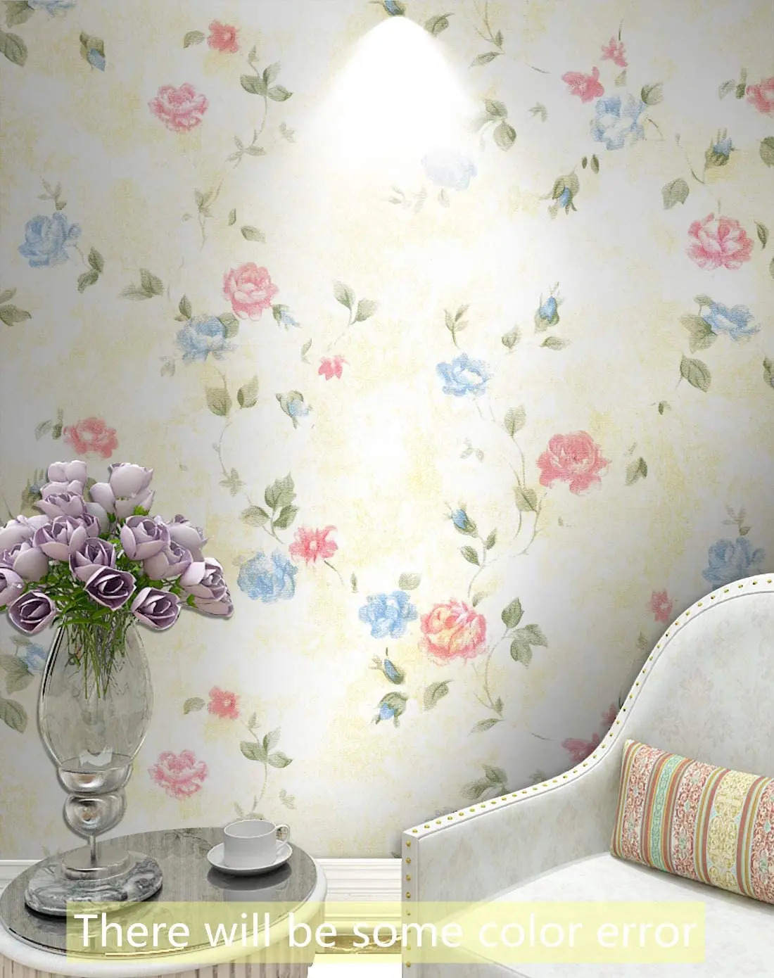 Papel tapiz autoadhesivo Floral azul/rosa, papel de Contacto amarillo, película de vinilo extraíble para decoración del hogar