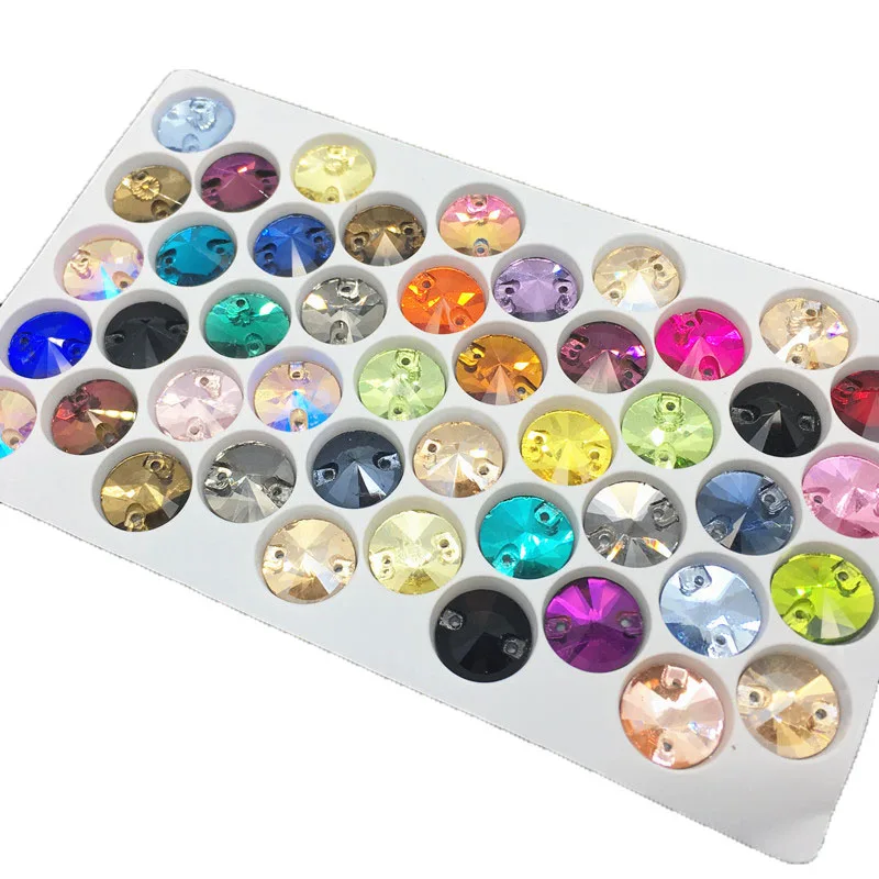 3200 Sew On Rivoli Rhinestone Round Beads Glass Crystal Muliti Colorful Flat Back Sewing Stone For Wedding dress DIY Fix Cloth