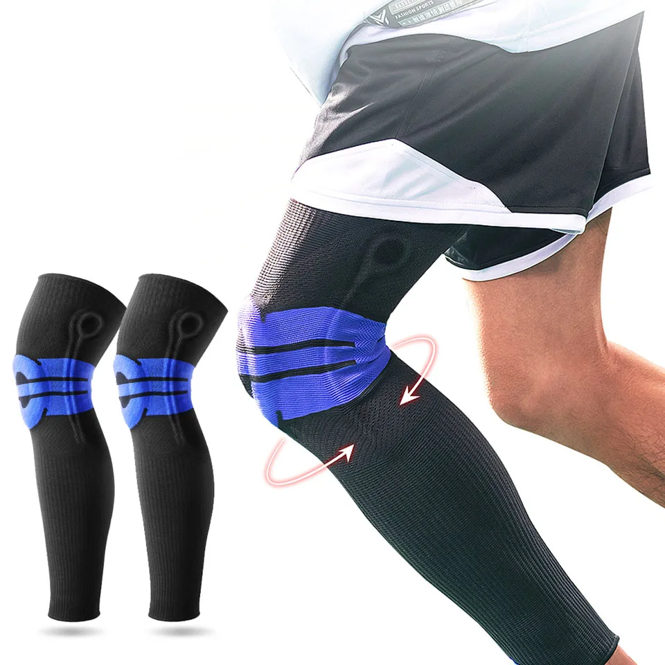 Patella Knee Protector Brace Silicone Spring Knee Pad Basketball Knitted Compression Elastic Knee Sleeve Support Safety Kneepads