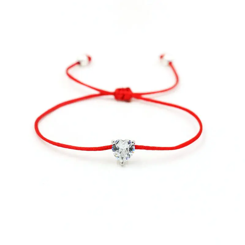 Lucky Silver Color Crystal Zircon Balls Women Red Thread Rope String Bracelets For Couples Lovers Semi-precious stones Bijoux