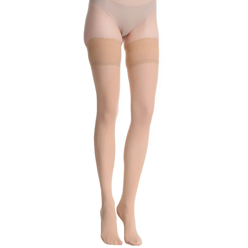 Women's Velvet Over Knee Socks 80D Lace Top Silicone Long Stockings Plus Size Sexy Hosiery Ladies Autumn Winter Warm Pantyhose