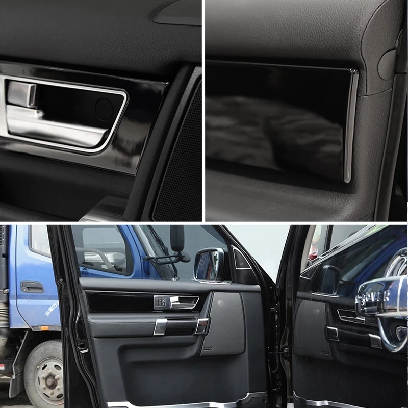 New!!4 pcs For Land Rover Discovery 4 RL4 2010-2016 ABS Black wood grain Door Inner Door Handle Panel Cover Trim Car Accessories