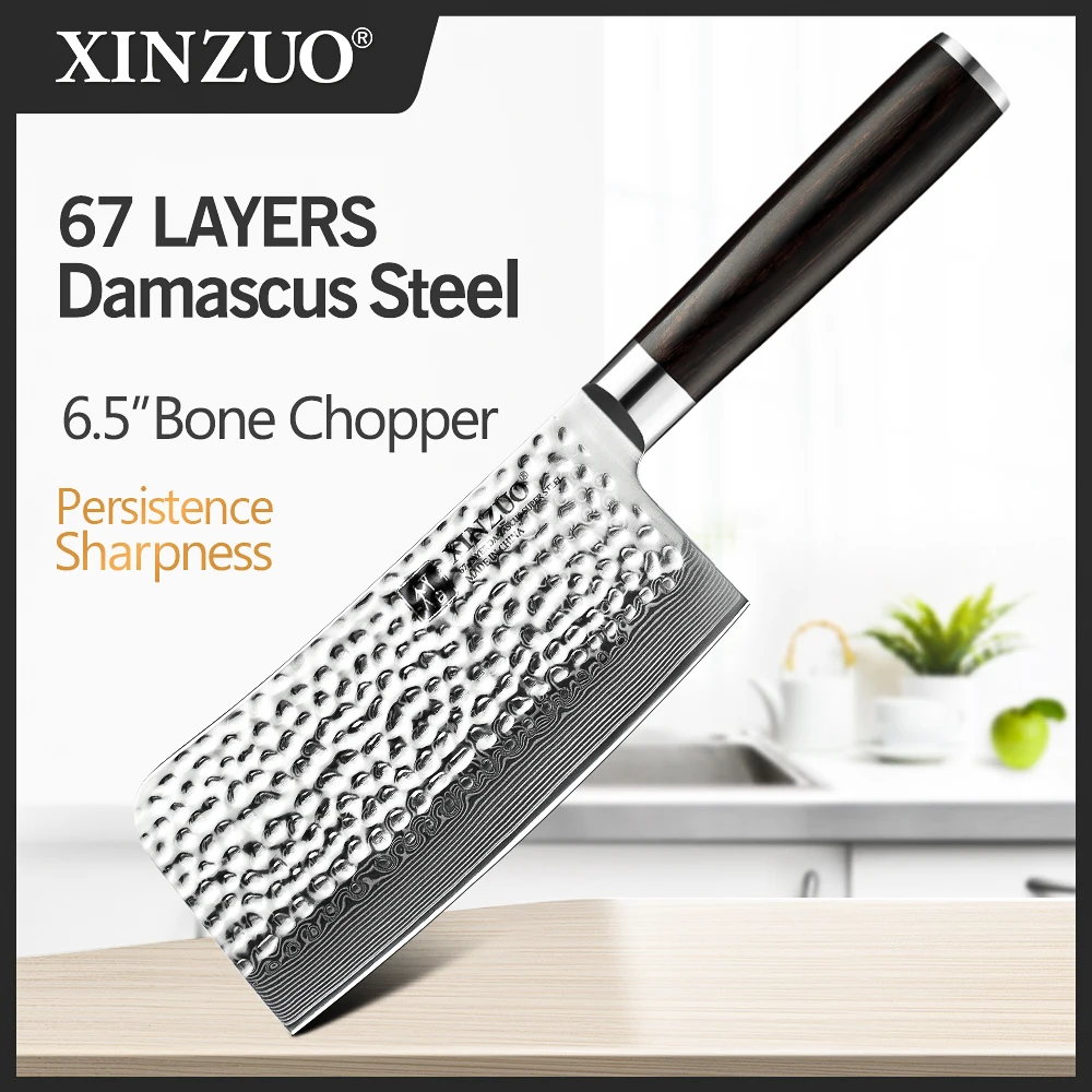 

XINZUO 6.5'' Bone Chopper Damascus Steel Knife Meat Chopping Cleaver Slicing Vegetables Chinese Chef Knife Kitchen Tools