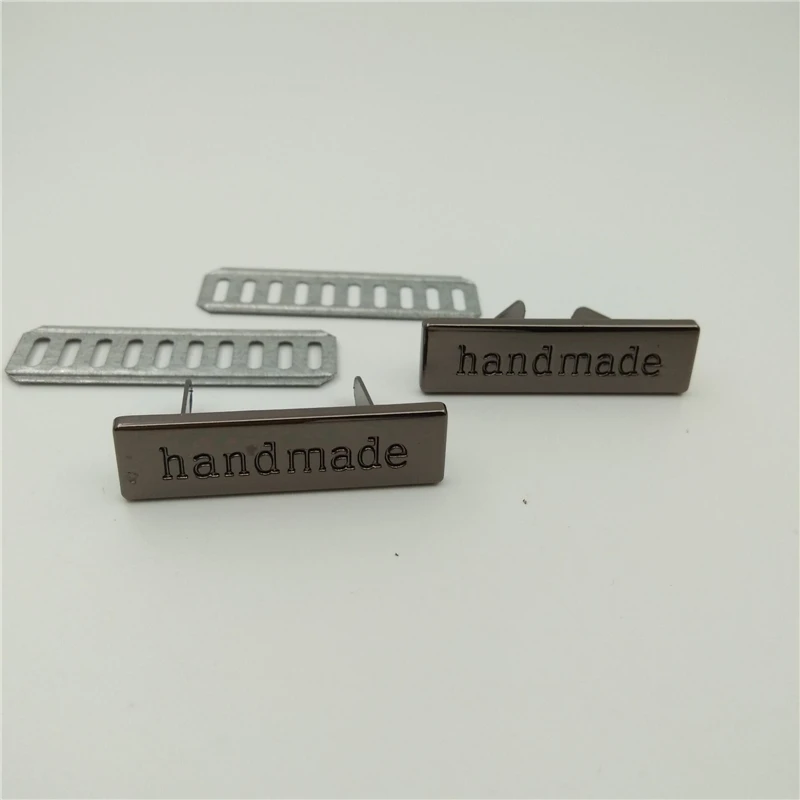(20pcs/lot) 5 colors 35*10mm Handmade script metal bag label,handcraft handmade letters metal label decorative for purse