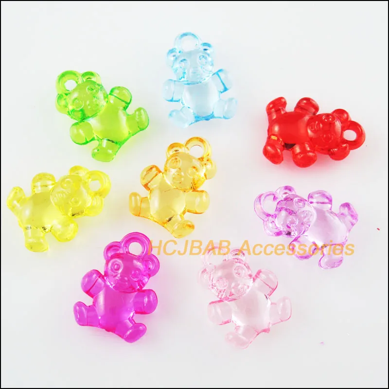 50Pcs Mixed Plastic Acrylic Clear Animal Bear Charms Pendants 15x20.5mm