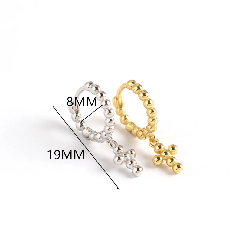 WANTME-925 Sterling Silver Cross Stud Earrings para Mulheres, 100% Genuíno, Contas Redondas, Punk, Hip Hop, Boêmio, Jóias de Festa, Moda