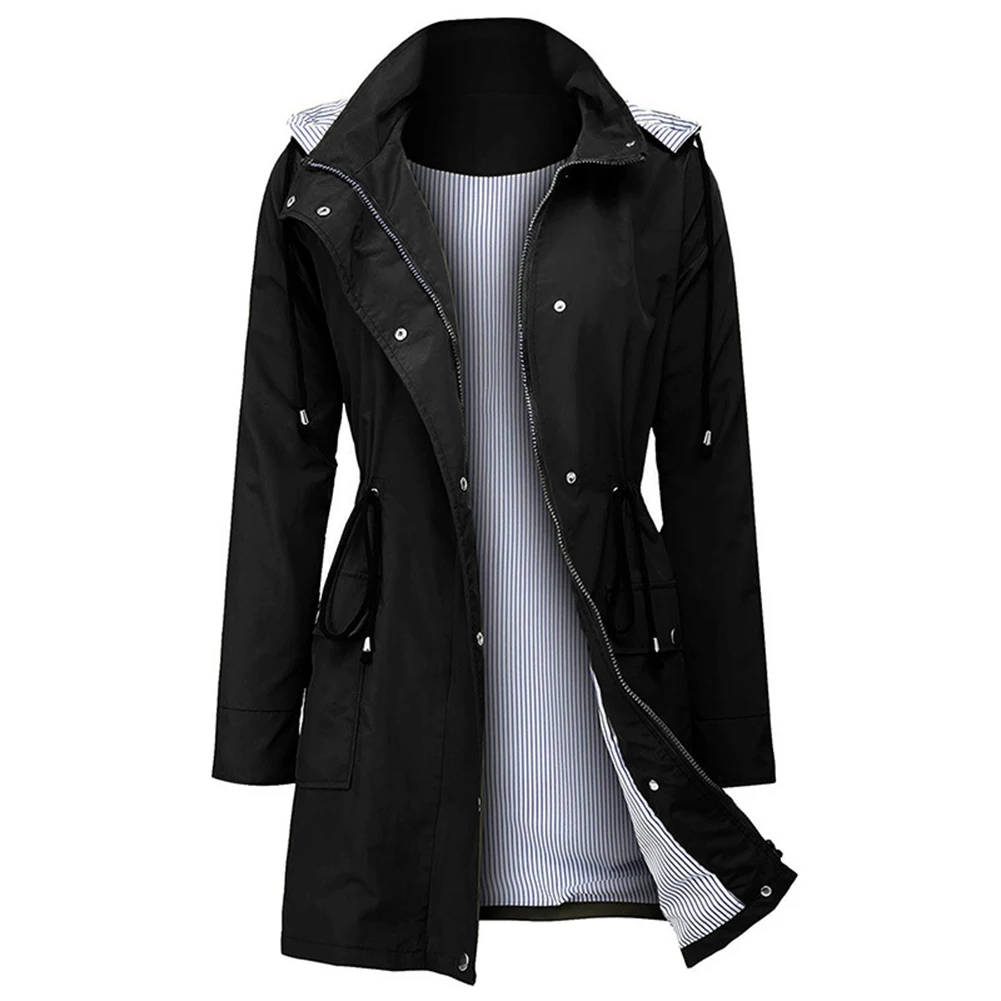 Vrouwen Dame Trenchcoat Waterdichte Effen Kleur Moda Feminina Hooded Herfst Trenchcoat Lange Mouwen Jacket Coat